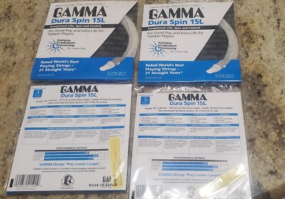 4 Gamma Dura Spin 15L white tennis string sets, new