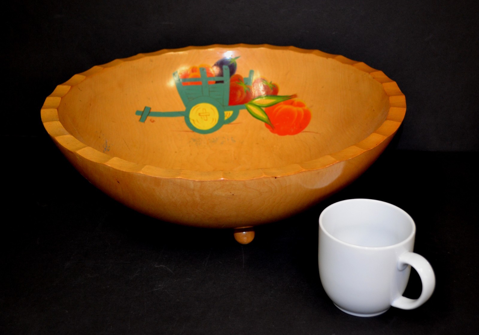 Vintage RIO GRANDE Hand Painted Woodenware Large Salad Bowl 15.5” Diameter