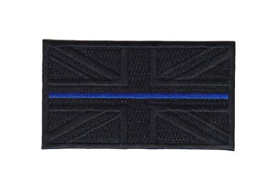 Thin Blue Line Union Jack Embroidered Black Patch-hook & Loop Backing Police UK