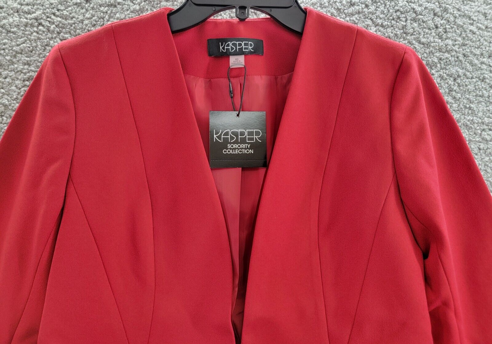Kasper Collarless Open-Front Long-Sleeve Jacket Women's XS Crimson Flap Pockets - Picture 3 of 16