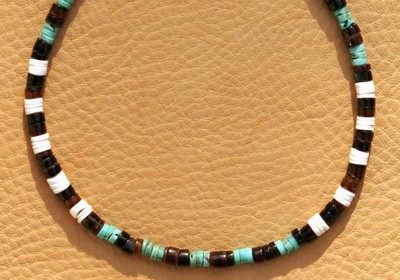TURQUOISE BEADED REAL HEISHE NECKLACE 4mm GENUINE GEMSTONE SILVER PLT. FINDINGS