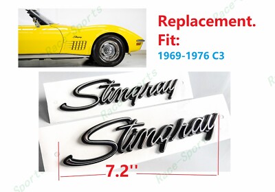 2PCS Silver Black Front Fender Stingray Emblems Badges For 1969-1976 Corvette C3