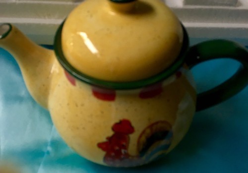 Bright Colored Ceramic Teapot With Rooster