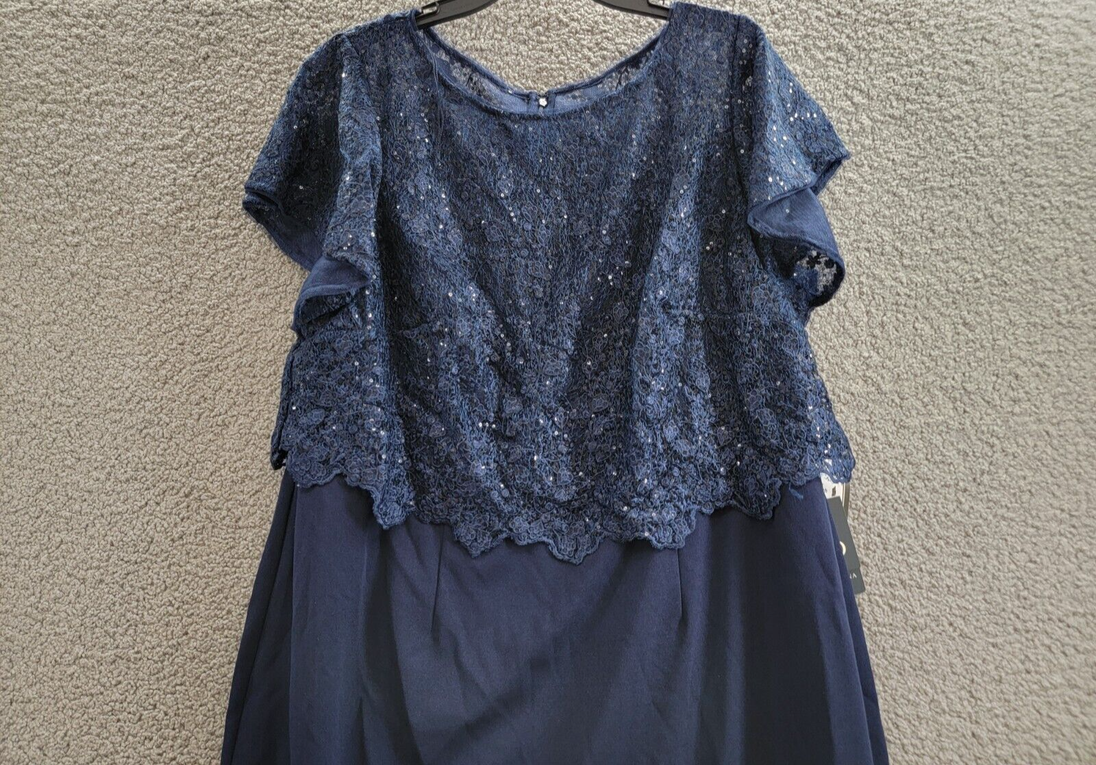 Adrianna Papell Sequin Guipure Lace Sheath Dress Women's 18W Navy Boat Neck~ - Picture 3 of 18