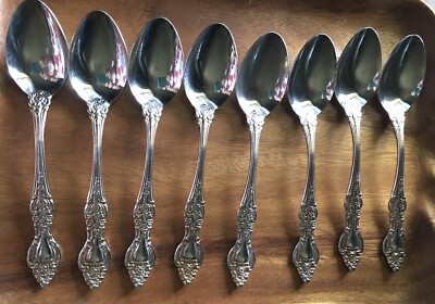 24K Gold Plate  Royal Sealy Stainless Japan 8 Oval Soup Spoons