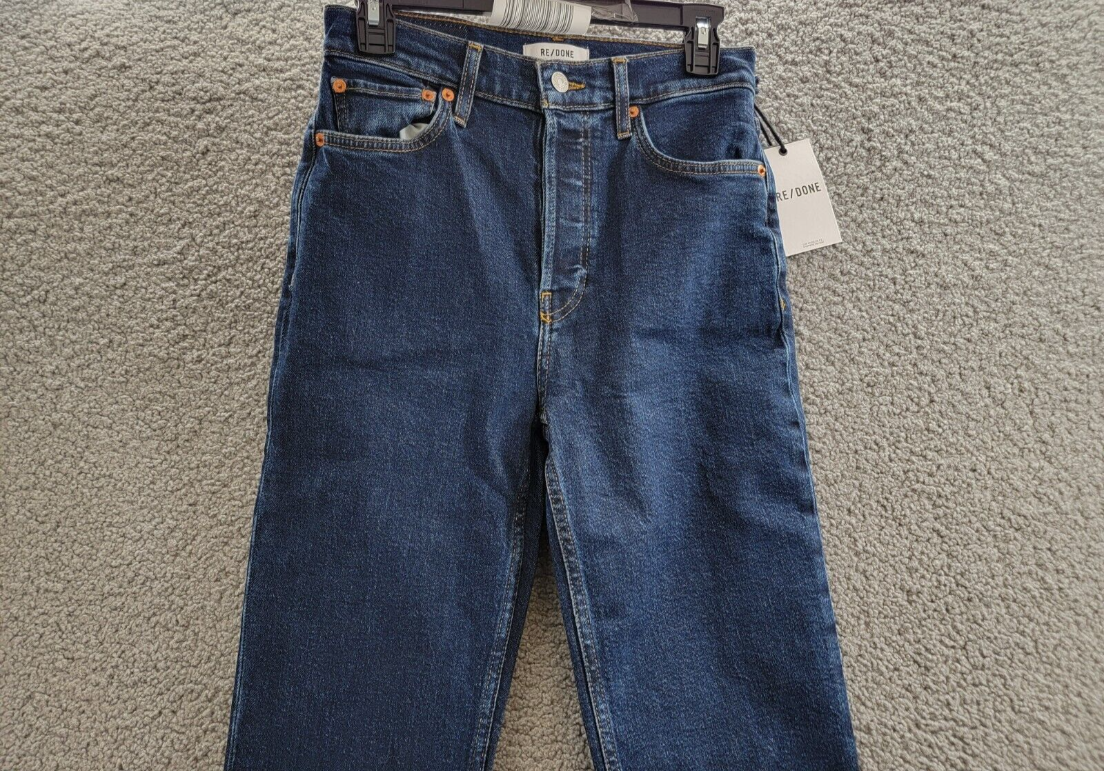 RE/DONE Stretch Denim Skinny Jeans Womens 26 Dark Rinse High Rise Button Closure - Picture 3 of 18