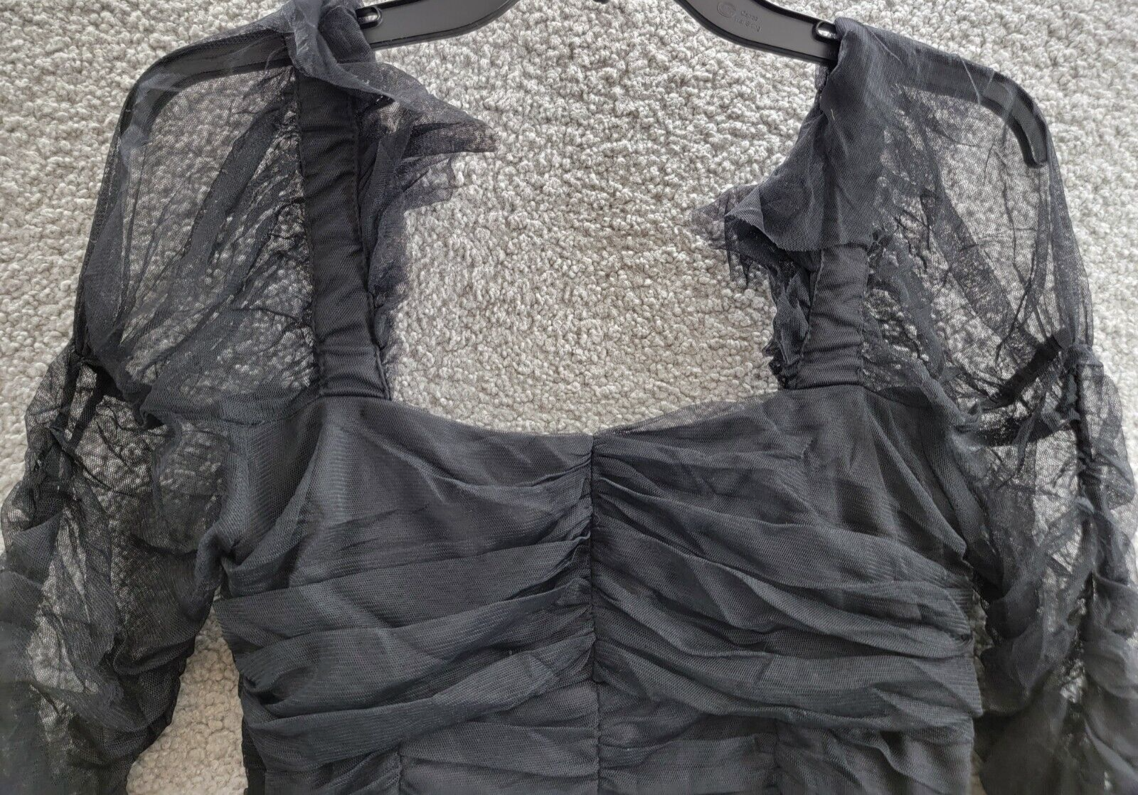 French Connection Edrea Long-Sleeve Tulle Top Women's 6 Blackout Ruched Pullover - Picture 11 of 16