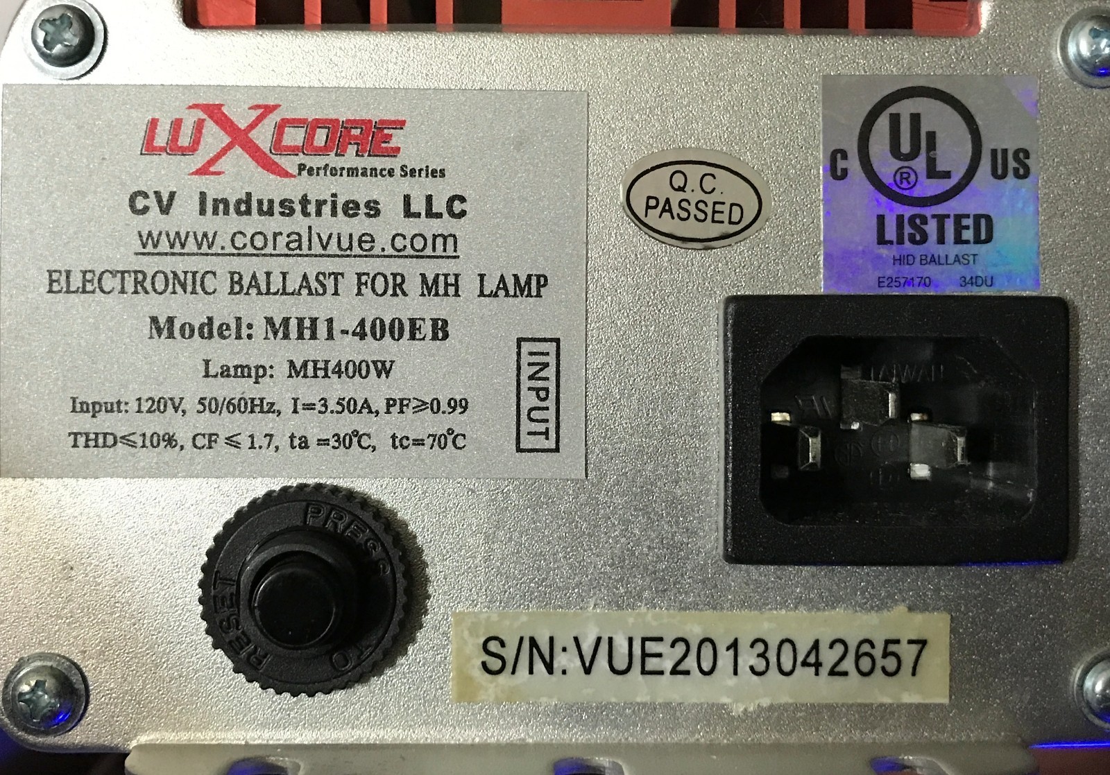LuXcore 250w-400w Selectable Wattage Electronic Ballast 250W-250W HQl-400W HQI