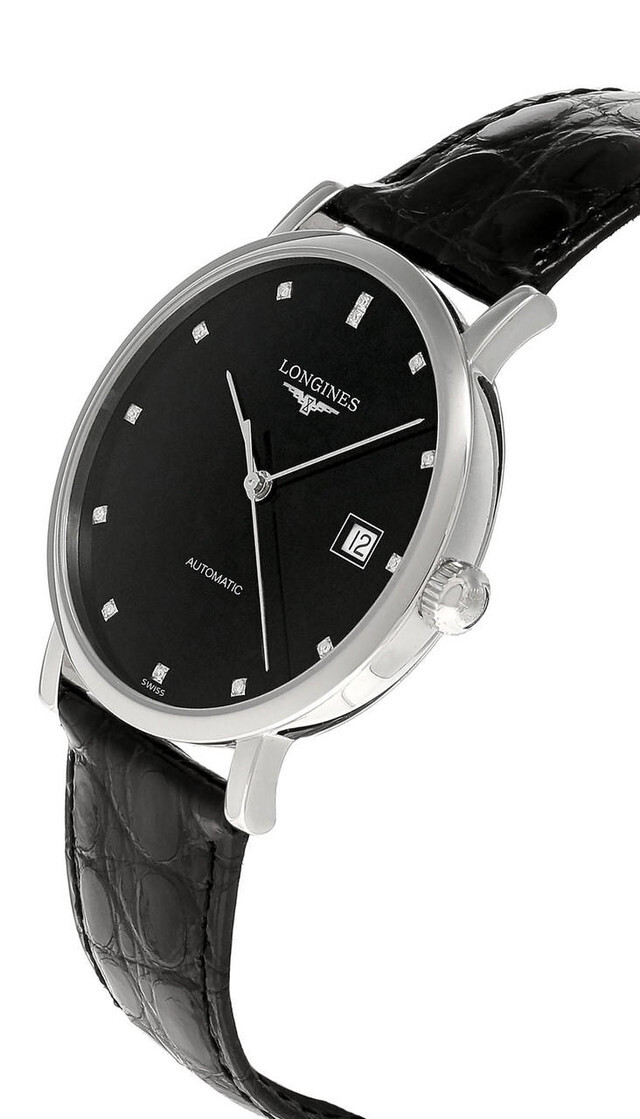 Pre-owned Longines Elegant Auto 37mm Black Dial Leather Men's Watch L4.810.4.57.2