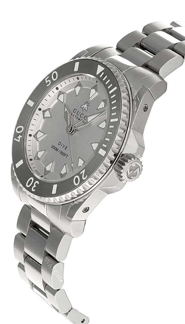 Pre-owned Gucci Dive Auto 40mm Silver Dial Stainless Steel Men's Watch Ya136354