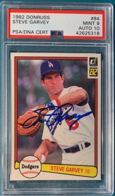 1982 Donruss Baseball #84 Steve Garvey PSA 9 Autograph 10 Nicely Centered