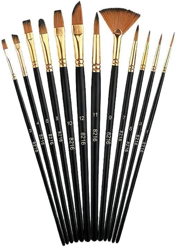 Art Paint Brush Set 12 Pcs Nylon Acrylic Oil Watercolor with Case