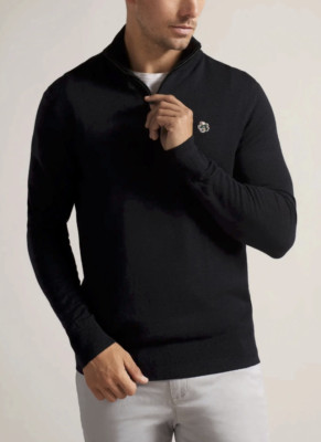 TED BAKER  Tooting Core Half Zip Sweater Slim Fit 100% Wool Black Sz 5 / XL