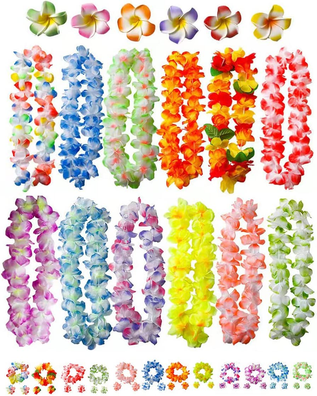 50 PCS Soft Hawaiian Leis Luau Party Decorations Tropical Party Favors Lei Hawai