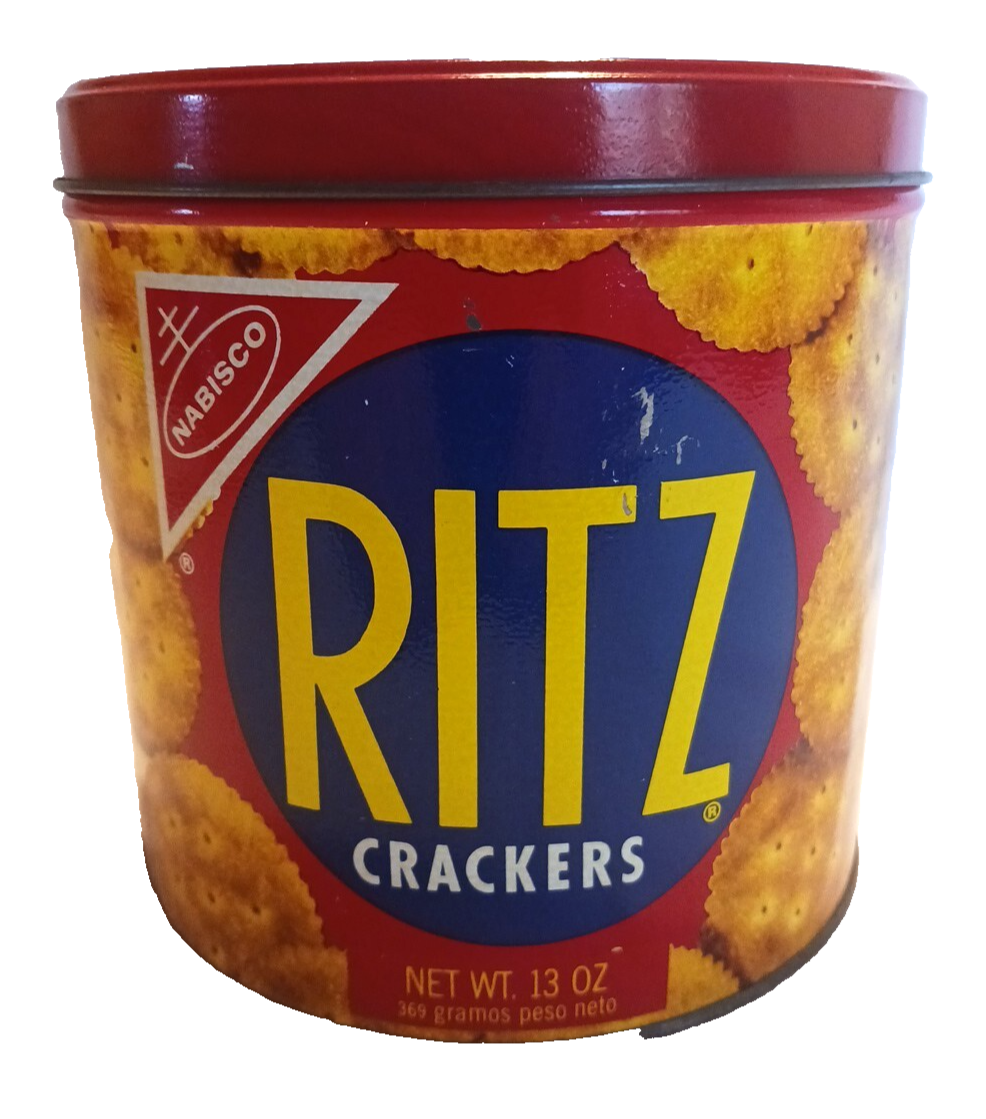 Vintage 1977 Nabisco Ritz Cracker Collectible Tin 13 oz. English & Spanish Print