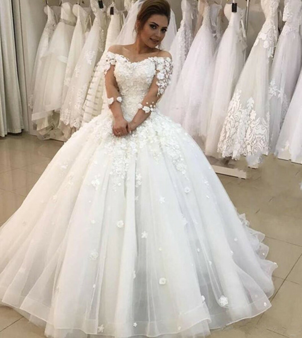 long sleeve ball gown wedding dress plus size
