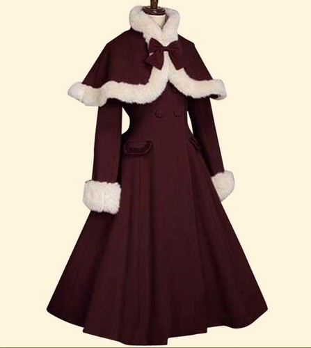 Pre-owned Handmade Custom Made To Order Lolita Double-breasted Wool Long Cape Coat Plus 1x-10x L175 In Black