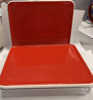 VGT 70s Rosti Mepal Modula DENMARK 2 Rectangle Storage Containers Boxes Red Lids