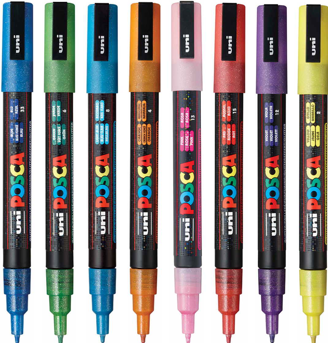 Pc-3ml Full Range Set Of 8 Glitter Paint Markers