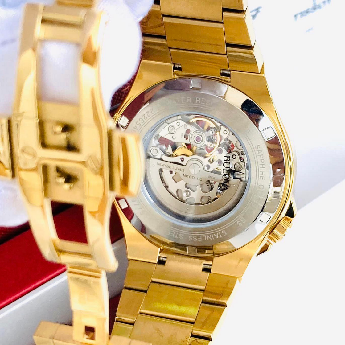 Pre-owned Bulova Maquina Automatic Black Dial Gold Tone Watch 98a178