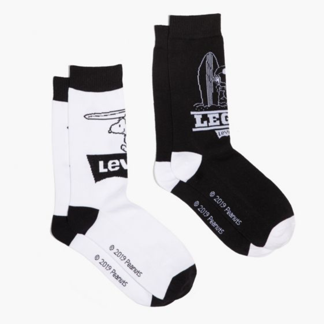 Levis x Peanuts Snoopy Surfer Surfboard Socks 2 Pairs Mens 8 12