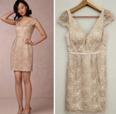 Women's ANTHROPOLOGIE Jenny Yoo Collection Beckett Blush Lace Mini Dress Size 2