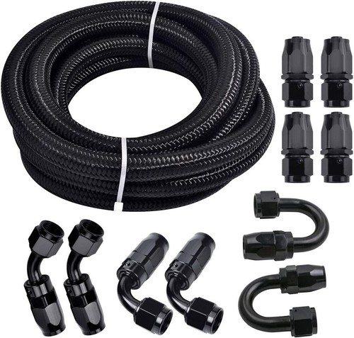 3/8 6AN Fuel Line Hose Kits Steel Nylon Braided Oil Swivel Hose End Fitting 20FT