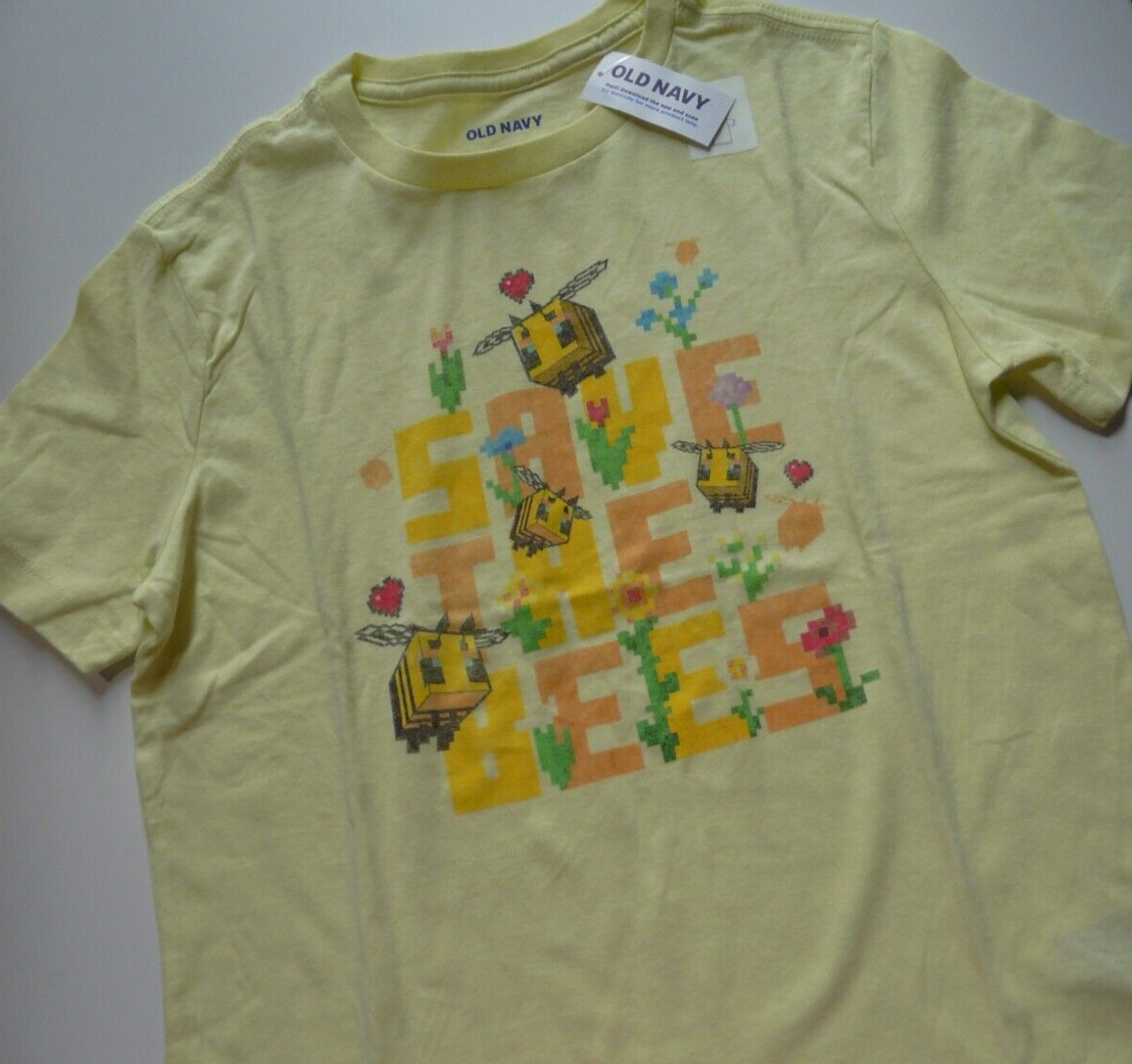 

ФУТБОЛКА OLD NAVY BOY GIRL MINECRAFT GAME BEES HEARTS ФУТБОЛКА XL 14–16, Lemon yellow multicolor