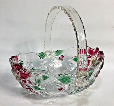 Vintage 1970s Pressed Glass Bowl with Plastic Handle for Fruit Sweets Retro Boho