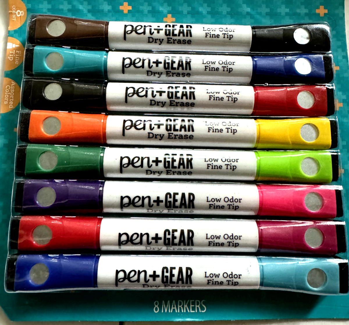 Pen + Gear 2-in-1 Magnetic Dry Erase Marker Fine Tip Assorted 8 Count NEW