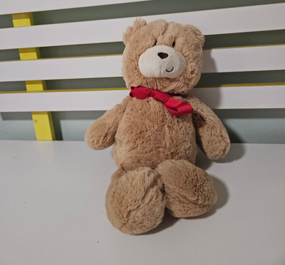 WITH LOVE TEDDY BEAR RED BOW 30CM HALF SMILE STUFFED TOY