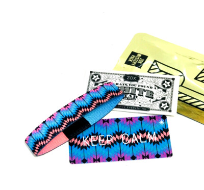 ZOX *KEEP CALM Blue & Pink* Silver Single Med MYS/FG Wristband w/White star Card