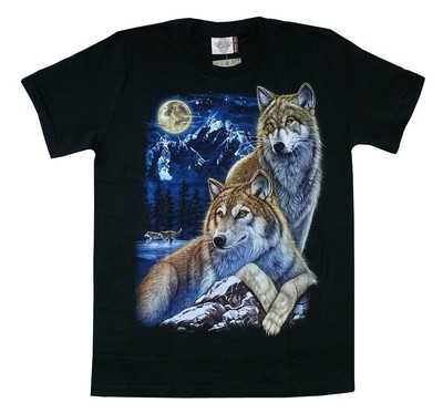 TShirt WolfPaar S,M,L,Western USA Biker Wölfe Mond Indianer Husky Lobo Cowboy