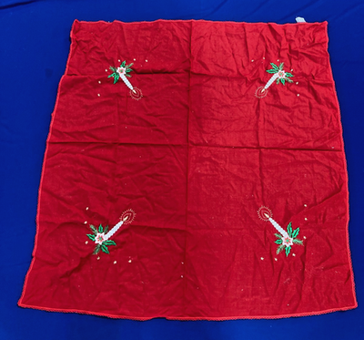 Vintage Retro 1970s Red Square Table Cloth Holly Candle Italy Christmas Decor