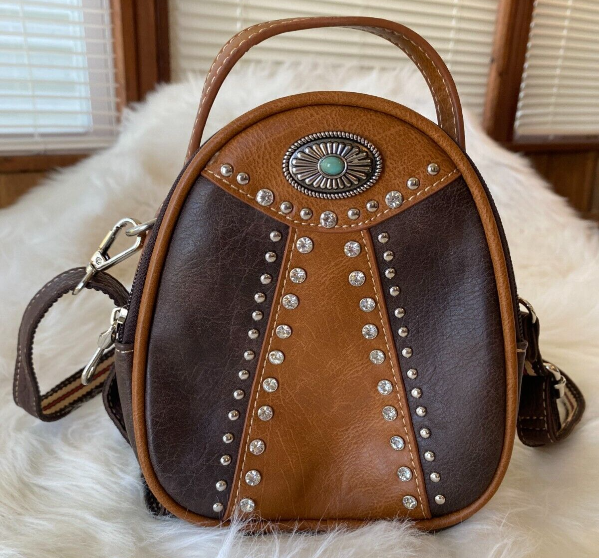 Montana West American Bling Mini Backpack Crossbody Brown on Brown Bag NWOT
