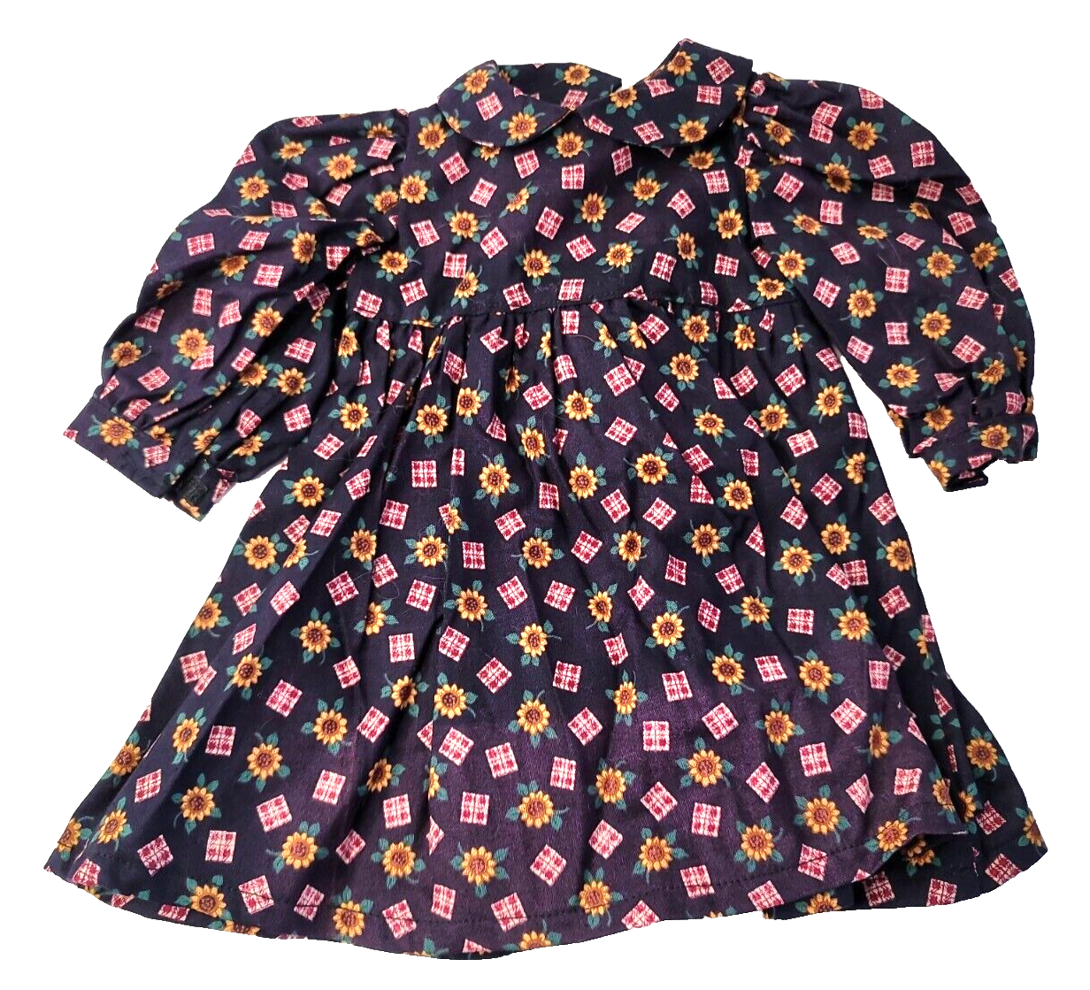 18 Inch Doll Clothes Dress Hand Made No Label Blue Sunflowers Picnic VTG 