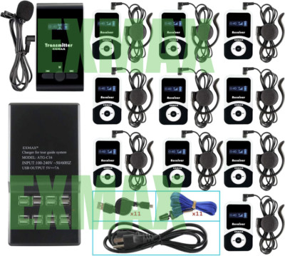 EXMAX  EX-100 Wireless Tour Guide System 1 Transmitter 10 Receivers 16-port USB