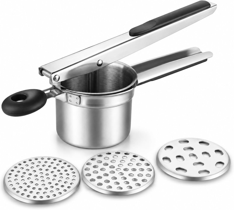 Stainless Steel Potato Ricer with 3 Interchangeable Discs, Heavy Duty Large Deep
