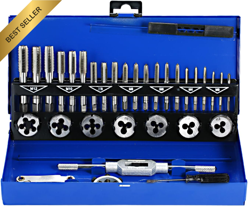 32 PCS HSS Tap and Die Set Metric Wrench Cut M3-M12 Hand Threading Tool Tungsten