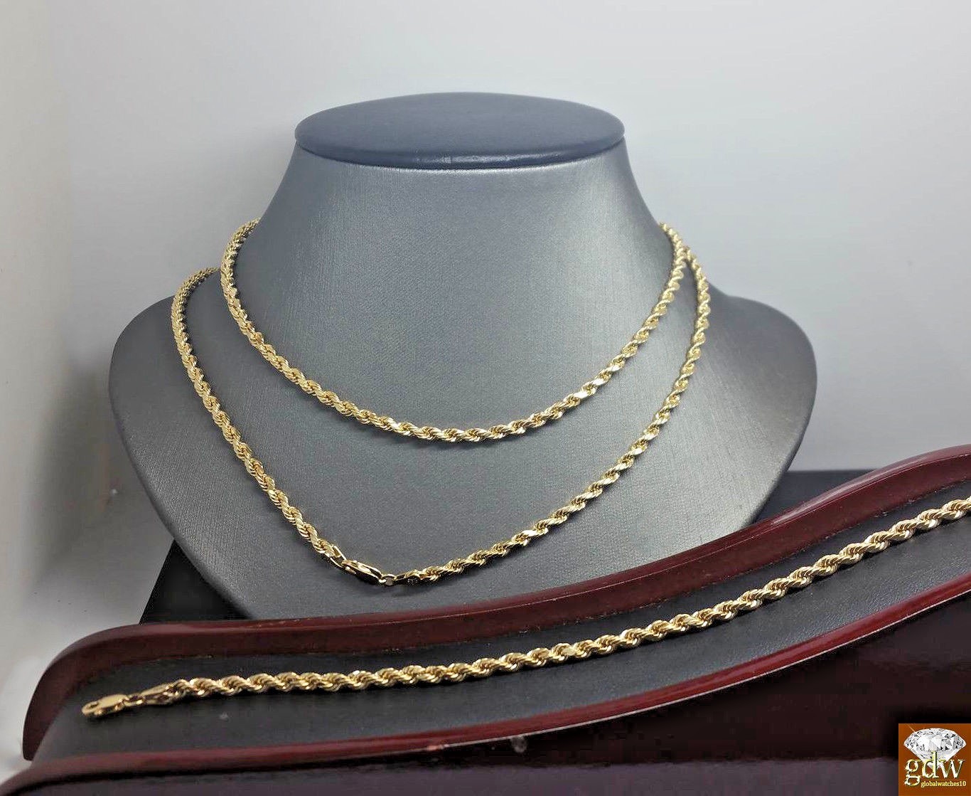 Pre-owned Globalwatches10 Real 10k Yellow Gold Rope Chain 22" And Bracelet Set 3mm