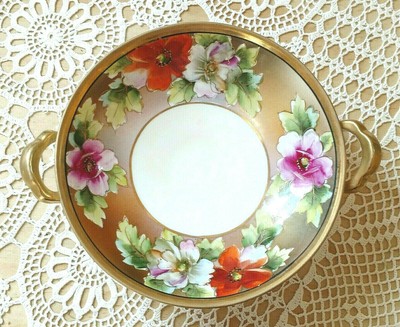 Made In Japan Noritake China Floral Lemon Plate Serving Plate Antique 1920s Blue Orange Gold Flowers Hand Painted Dish