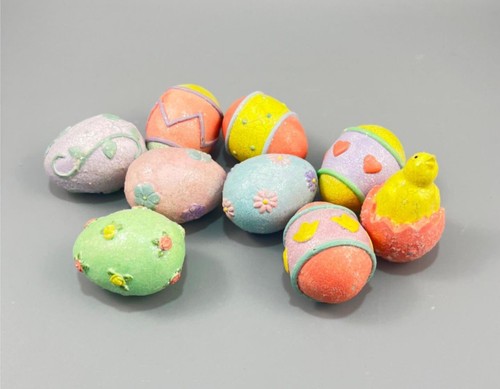 Set of 9 Hand Painted Pastel Glittered Easter Eggs Decorative Resin Small
