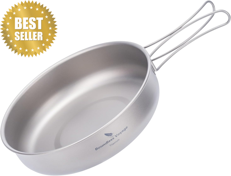 Titanium Frying Pan with Folding Handle Ultra-Light Camping Picnic Skillet Gridd