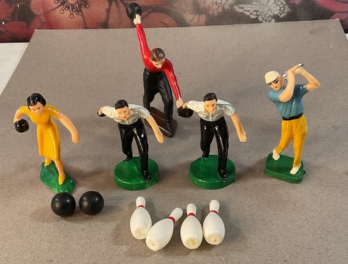 Vintage Bowling Cake Topper Set Man & Woman Bowling Ball & Pins Party Favor lot