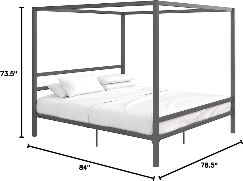 Modern Metal Canopy Platform Bed with Minimalist Headboard and Four Poster Desig