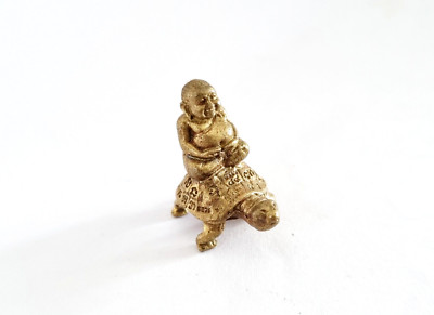 Monk LP Aon Riding Turtle Statue Thailand Amulet Lucky Worship Collect Gold Tiny