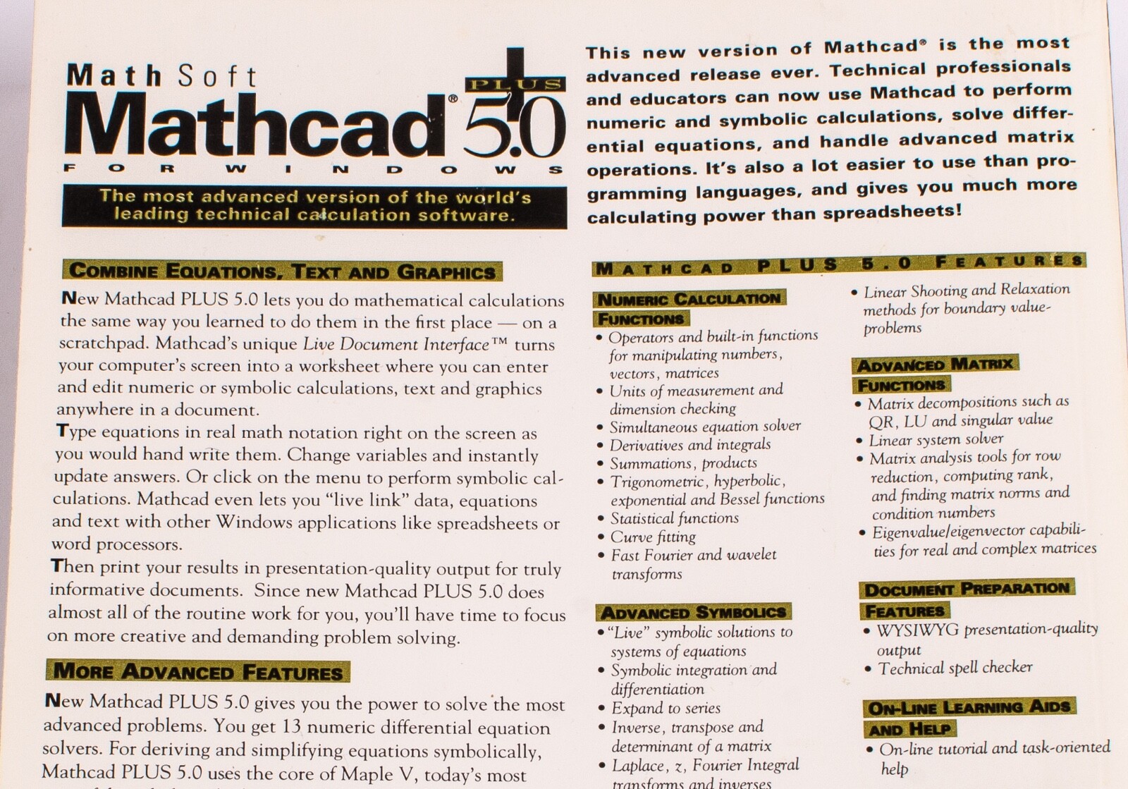 MathSoft Mathcad 5.0+ 5.0 Plus 5 v5.0 v5 - 5 floppy disks and manual - VTG RARE