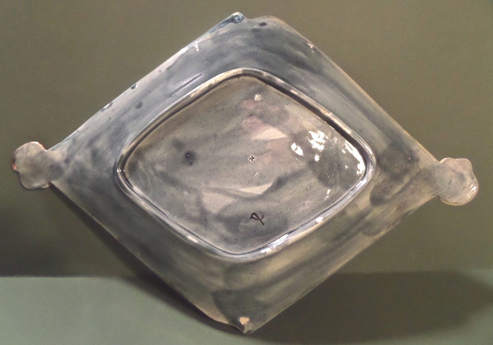 c1890 Aesthetc Style Eureka Pottery Majolica Dragonfly, Bird & Fan Bread Tray