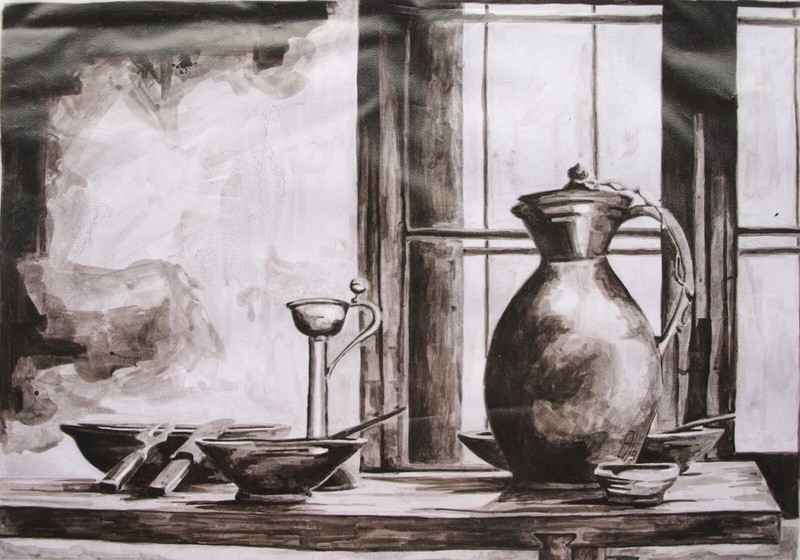 Original Kein Druck Studienarbeiten Stillleben Eines Talentierten Kunstlers 