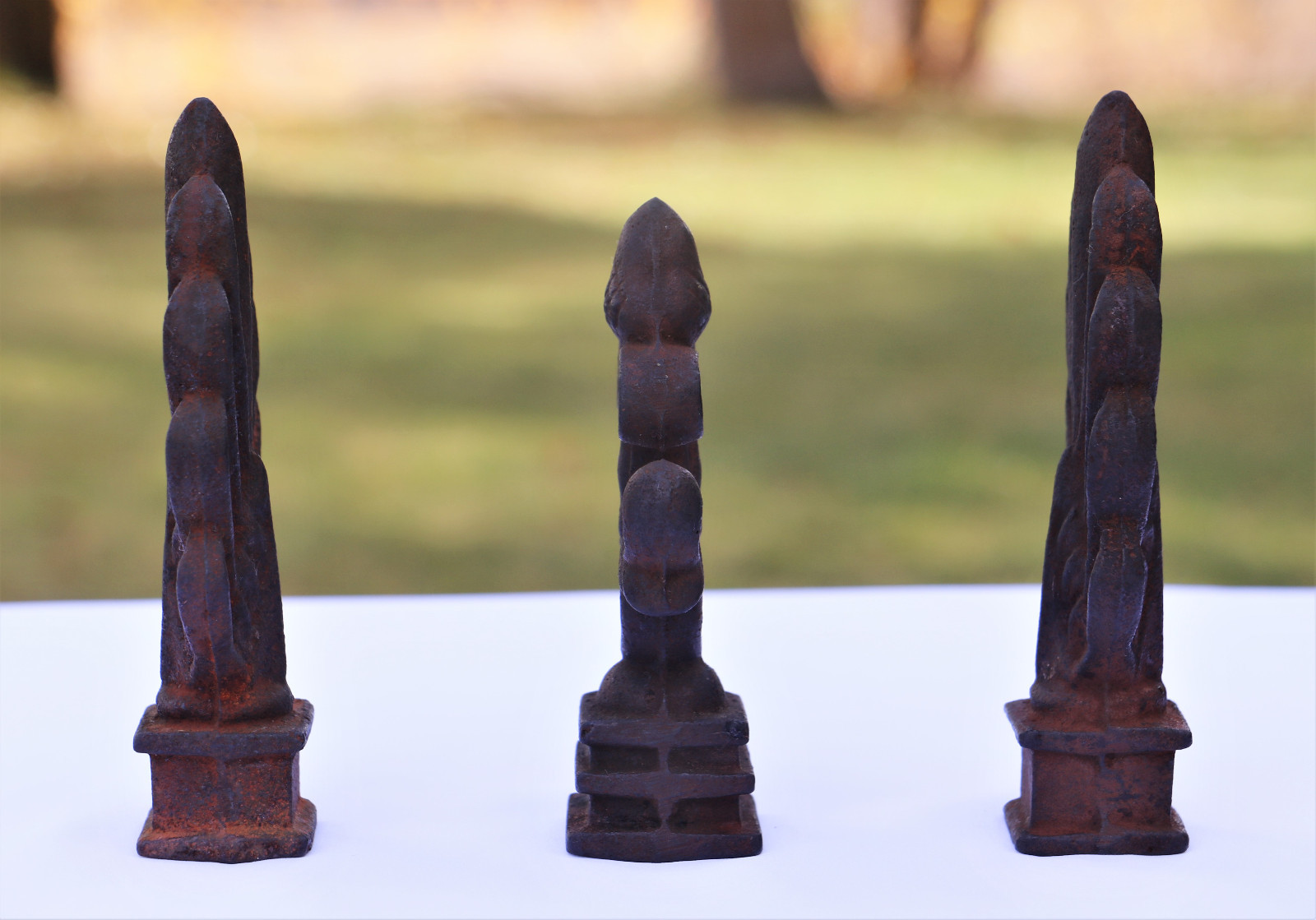 3 Antique Cast Iron Architectural Salvage Fence Post Cap 5